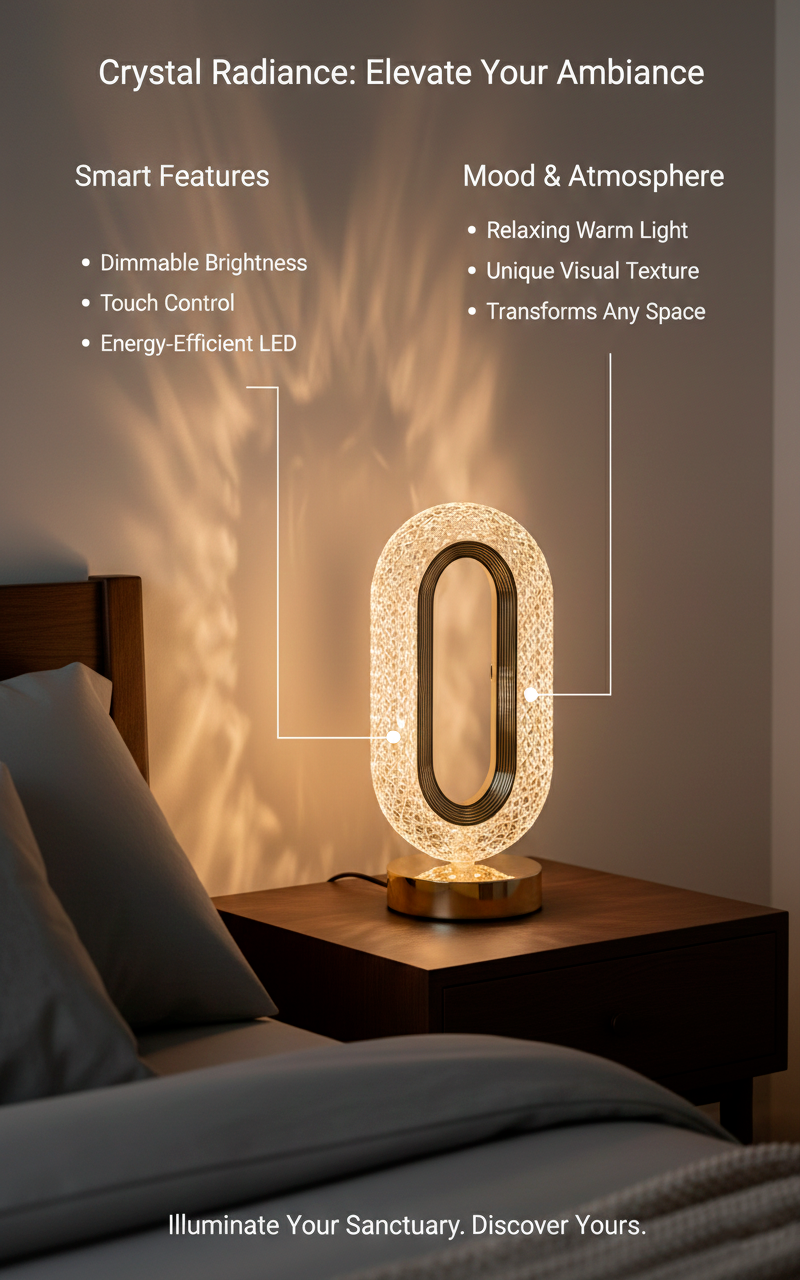 CrystalAura LED Lamp for Ambiance with Simple Touch Control and Three-color Dimming