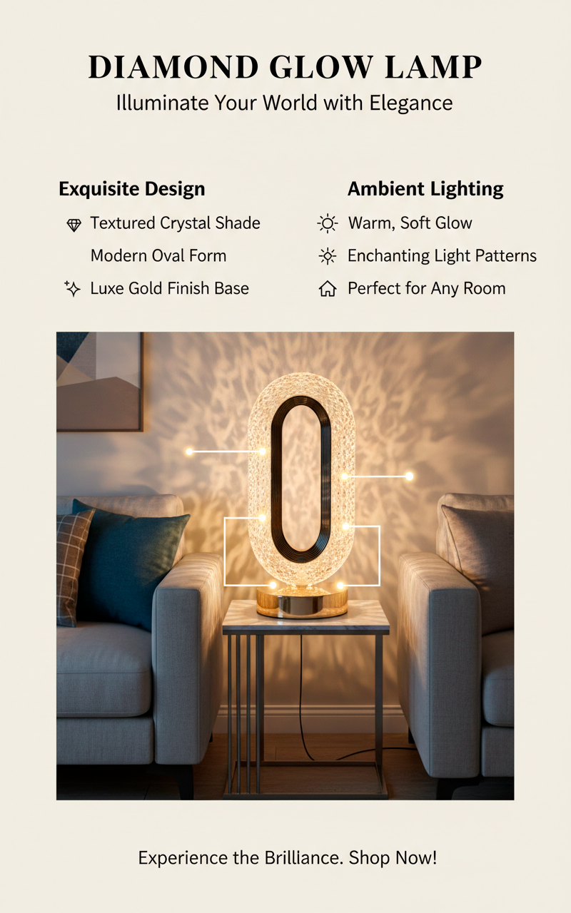 CrystalAura LED Lamp for Ambiance with Simple Touch Control and Three-color Dimming