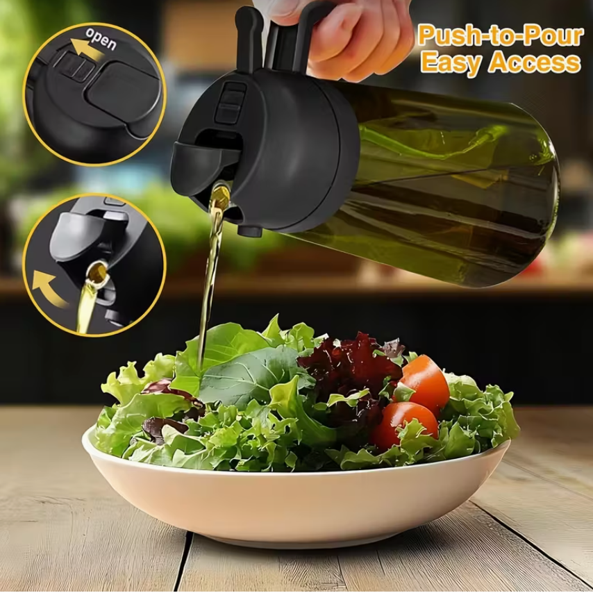 2X Olive Oil Black Lid Sprayers And Pourer