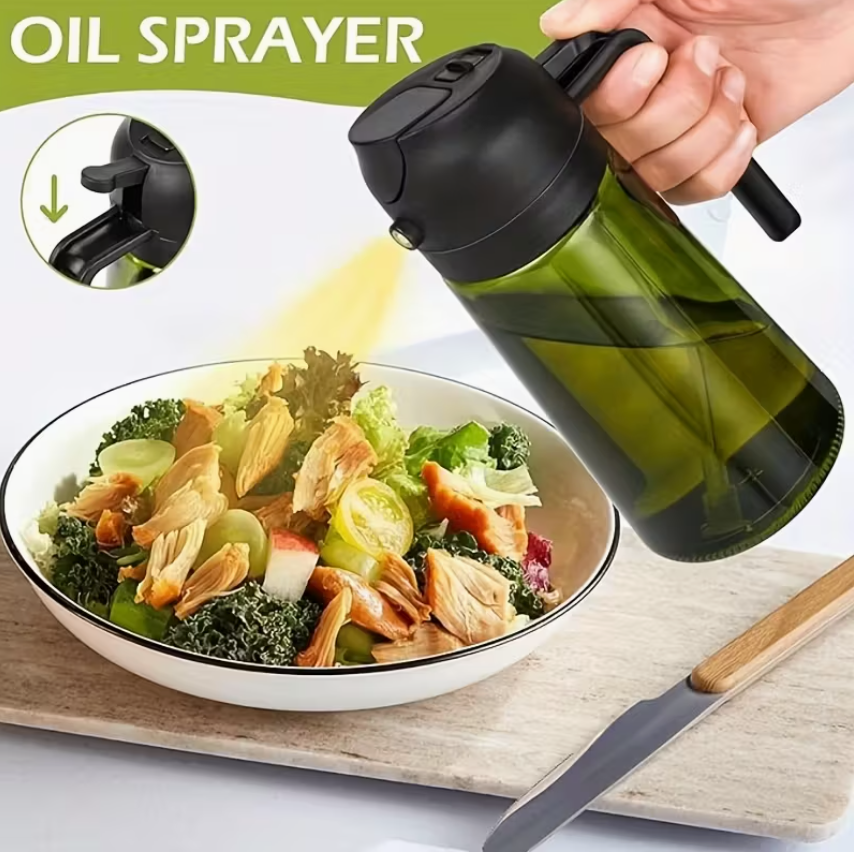 2X Olive Oil Black Lid Sprayers And Pourer
