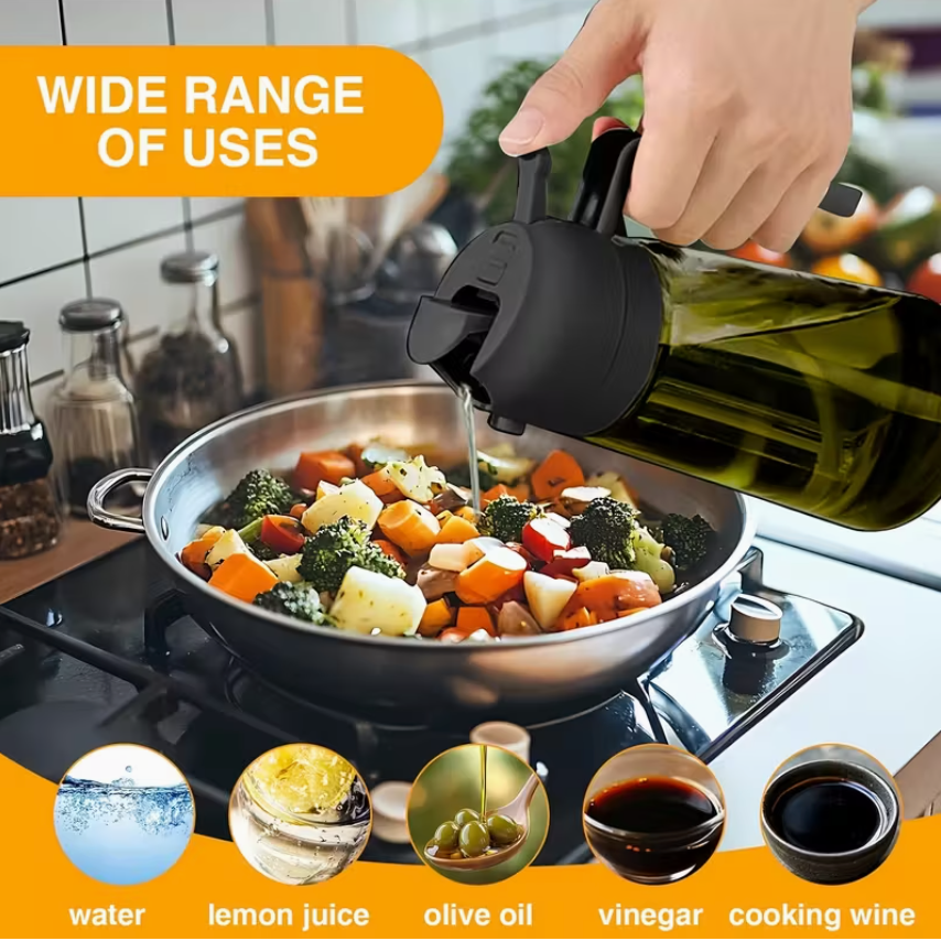 2X Olive Oil Black Lid Sprayers And Pourer