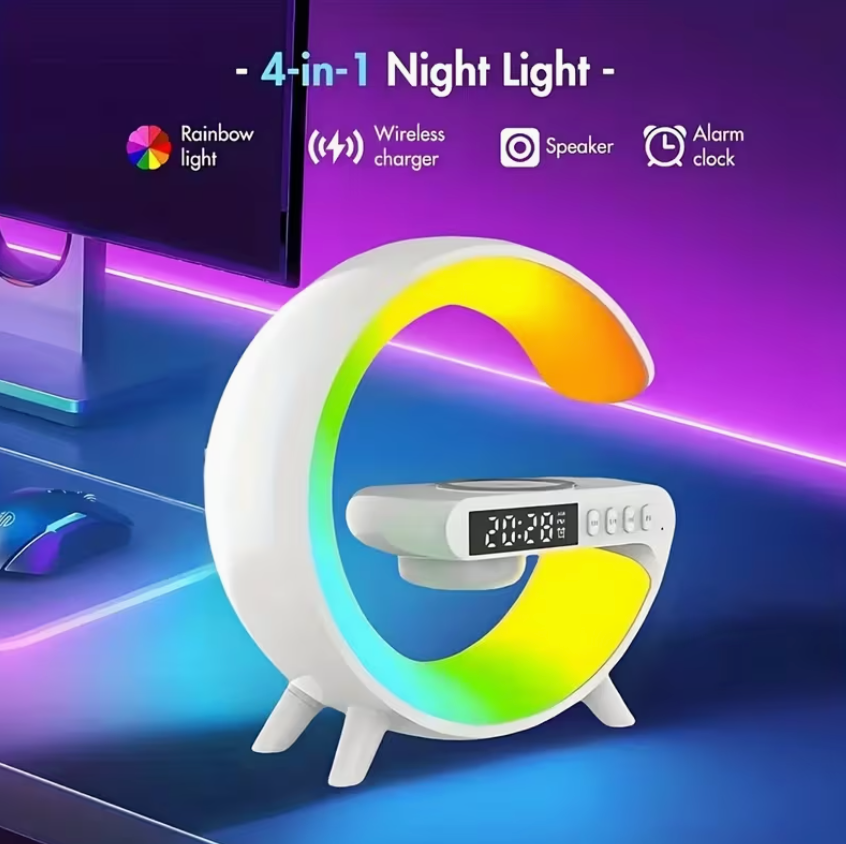 RGB Ambient Light Lamp with Wireless Charger & Wireless Speaker, Alarm Clock
