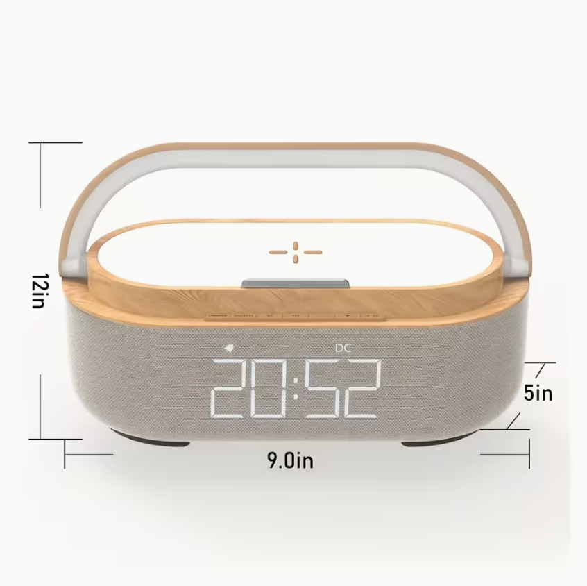 HaloCharge Ambient Light Alarm Clock with Wireless Charging bluetooth speaker