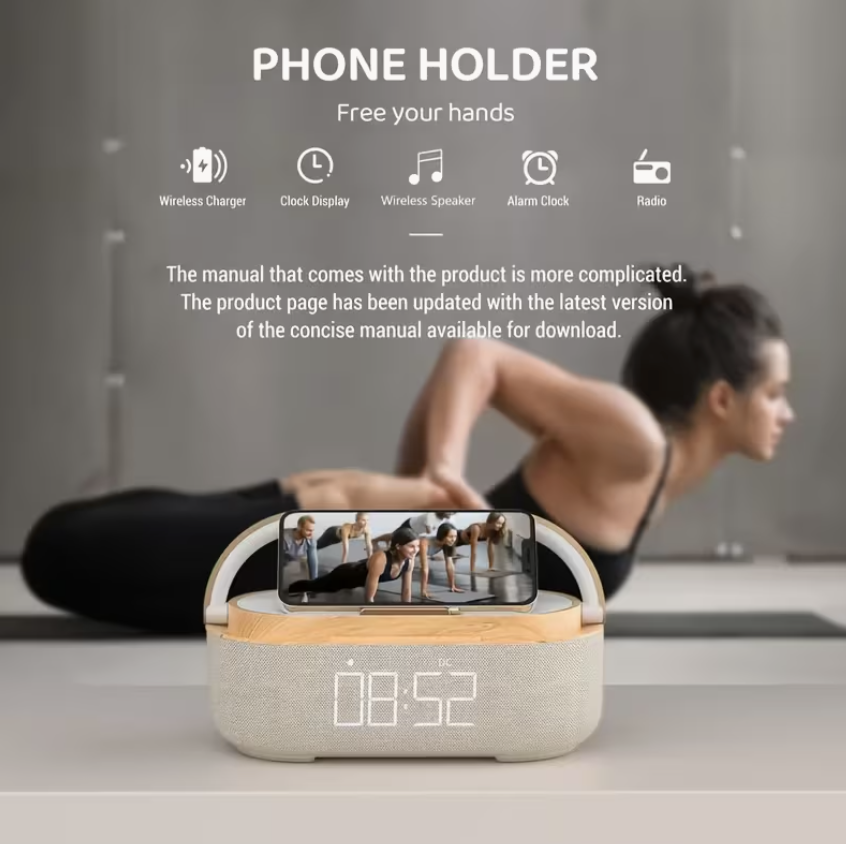 HaloCharge Ambient Light Alarm Clock with Wireless Charging bluetooth speaker