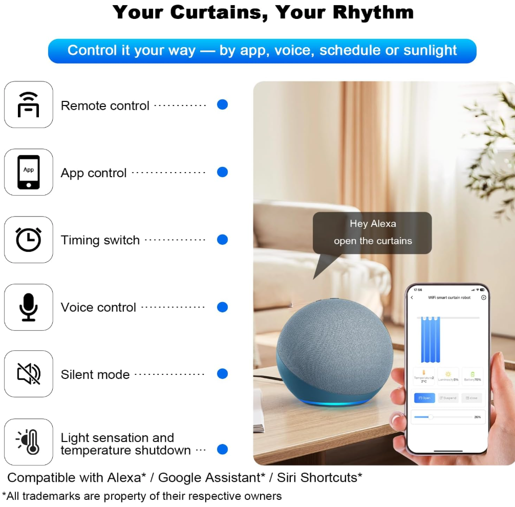 1X SmartCurtain Automatic Curtain Opener and Closer
