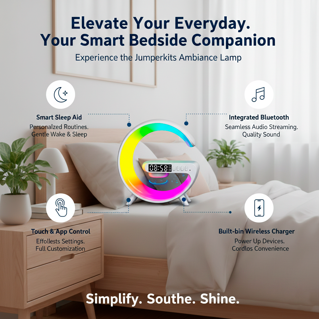 RGB Ambient Light Lamp with Wireless Charger & Wireless Speaker, Alarm Clock