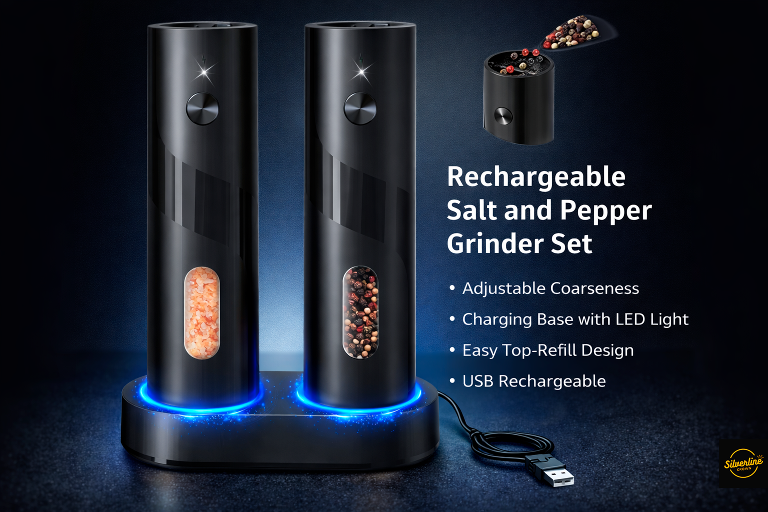 2 x LED Electric Spice Grinders Smart One-Touch Grinders