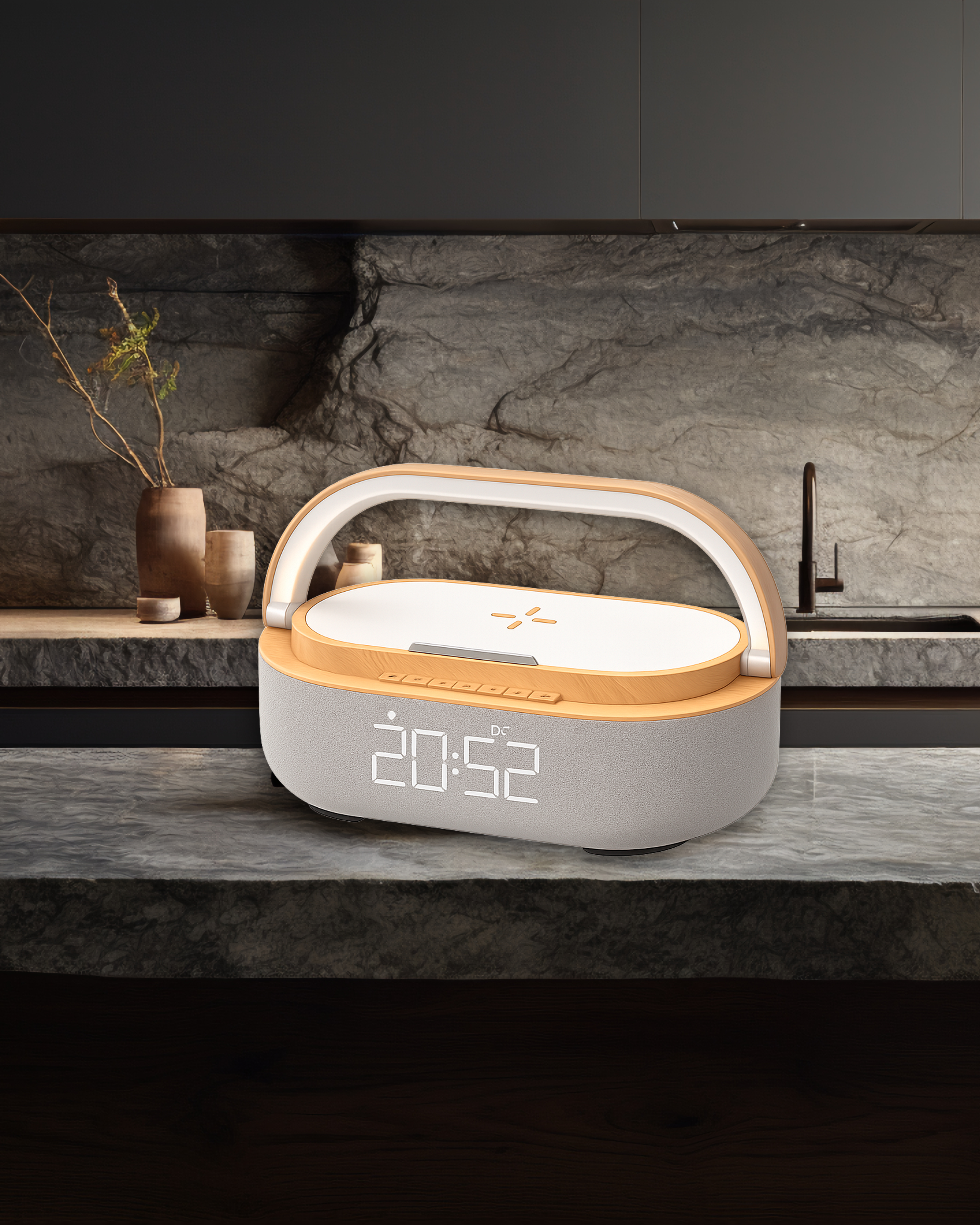 HaloCharge Ambient Light Alarm Clock with Wireless Charging bluetooth speaker
