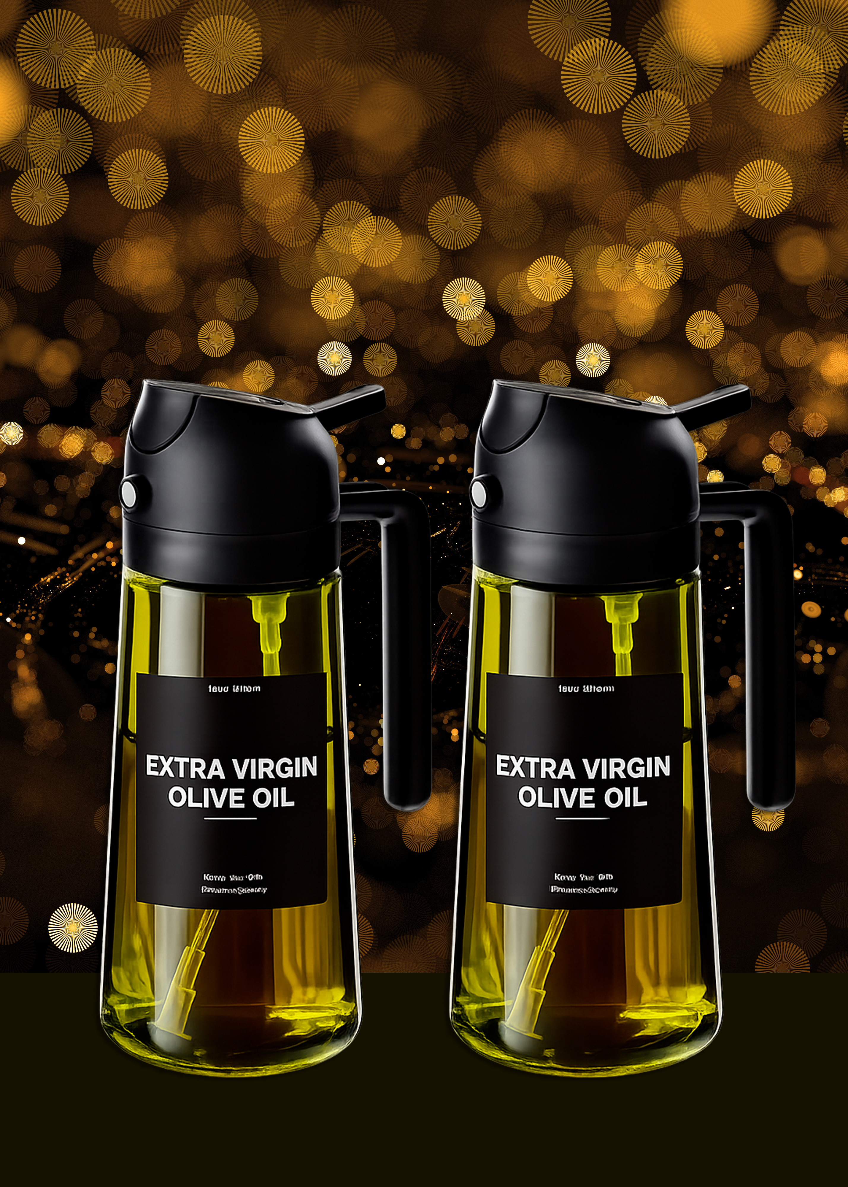 2X Olive Oil Black Lid Sprayers And Pourer